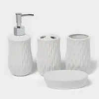Набор аксессуаров для ванной комнаты Доляна &laquo;Течение&raquo;, 4 предмета, дозатор 350 мл, мыльница, два стакана 300 мл, белый