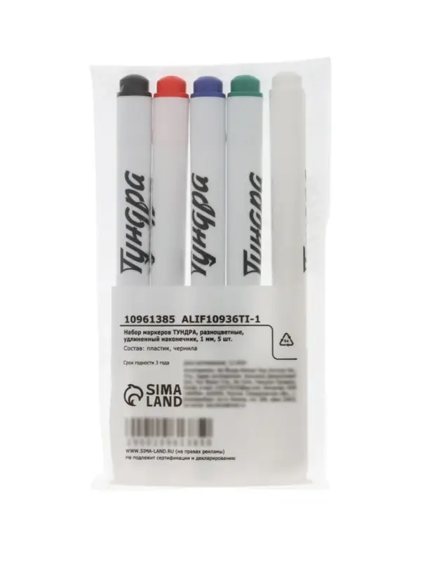 Набор маркеров ТУНДРА, разноцветные, удлиненный наконечник, 1 мм, 5 шт.