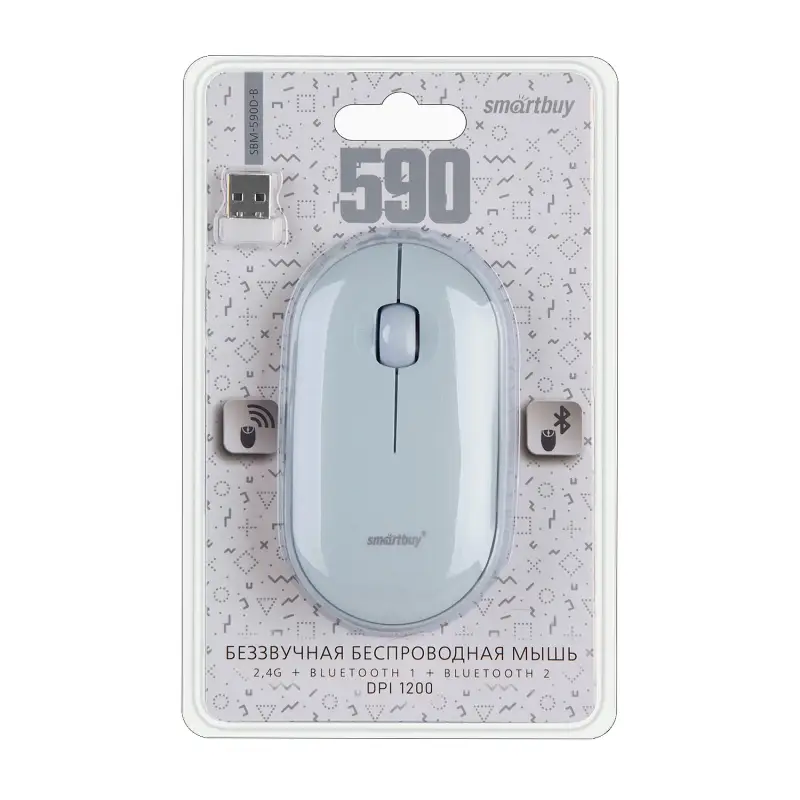 Мышь беспроводная Dual Bluetooth+USB Smartbuy SBM-590D-B голубой (SBM-590D-B)/40/
