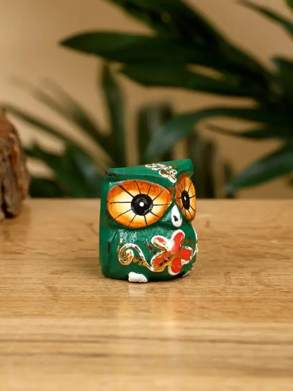 Набор сувенирный "Совята" дерево H 4, 3, 2 см, цв. зелёный