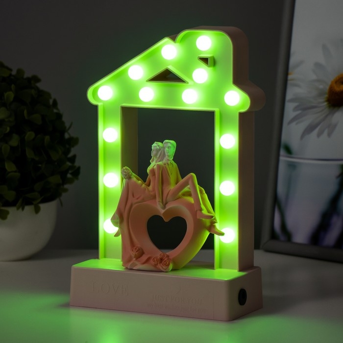 Ночник Ночник "Влюбленные" 14хLED 4000К USB 3хАА розовый 24,5х7х15,5см RISALUX