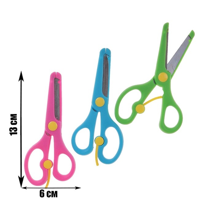 Ножницы пластиковые 13 см, фиксатор, с металлическими лезвиями и закруглёнными концами, безопасные, МИКС Ножницы пластиковые 13 см, фиксатор, с металлическими лезвиями и закруглёнными концами, безопасные, МИКС