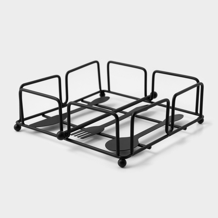 Салфетница Доляна «Приборы», с держателем, 17,5×18×6 см, цвет чёрный Салфетница Доляна «Приборы», с держателем, 17,5×18×6 см, цвет чёрный