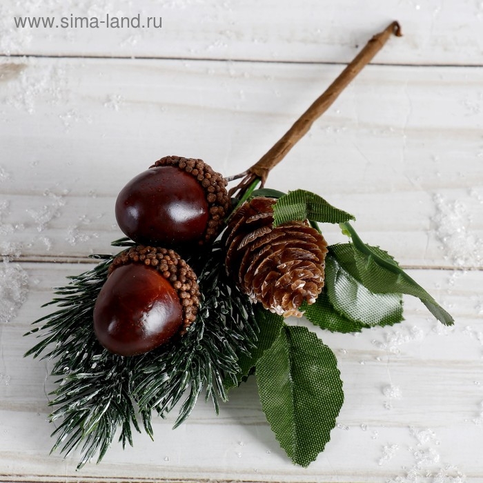 Декор  Декор "Зимнее очарование" два жёлудя с шишкой на ветке, 15 см