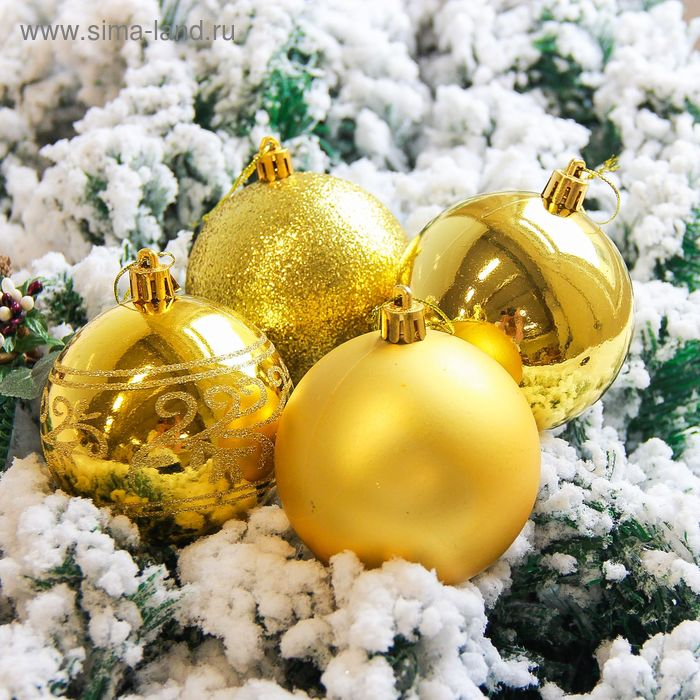 Набор шаров пластик d-8 см, 6 шт Набор шаров пластик d-8 см, 6 шт "Узор ассорти" золото