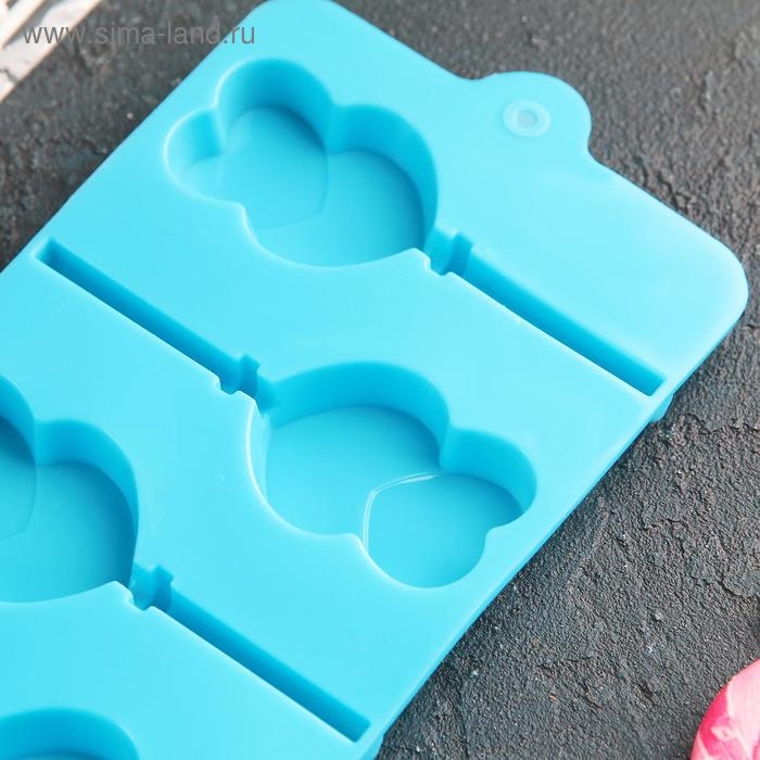 Форма для леденцов Доляна «Влюблённость», силикон, 9,5×24×1 см, 6 ячеек (4,2×3,3 см), с палочками, цвет МИКС Форма для леденцов Доляна «Влюблённость», силикон, 9,5×24×1 см, 6 ячеек (4,2×3,3 см), с палочками, цвет МИКС