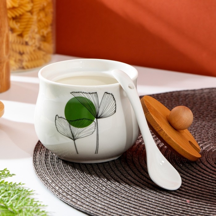 Сахарница керамическая «Листья», 230 мл, цвет белый Сахарница керамическая «Листья», 230 мл, цвет белый