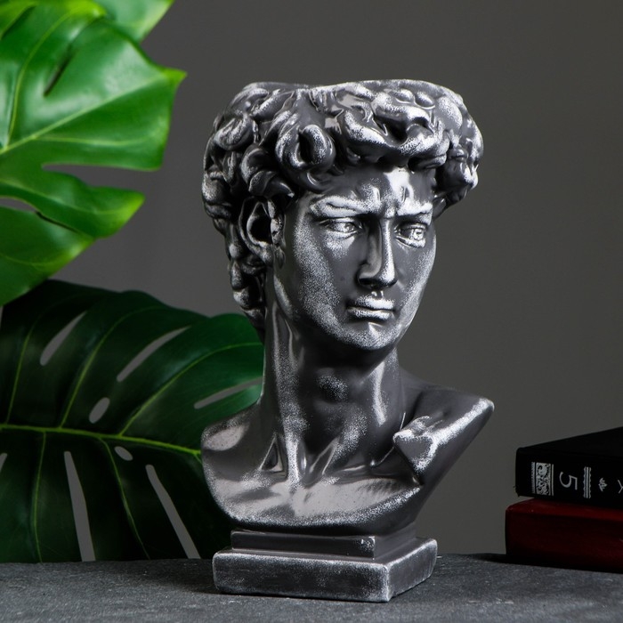 Кашпо - органайзер  Кашпо - органайзер "Бюст Давида" большой, серый, 28см