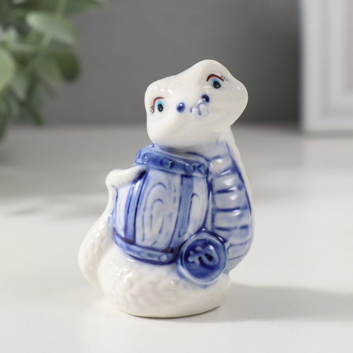 Сувенир керамика Сувенир керамика "Змейка с сокровищами" бело-синяя набор 3 шт 4,5х4,8х7 см