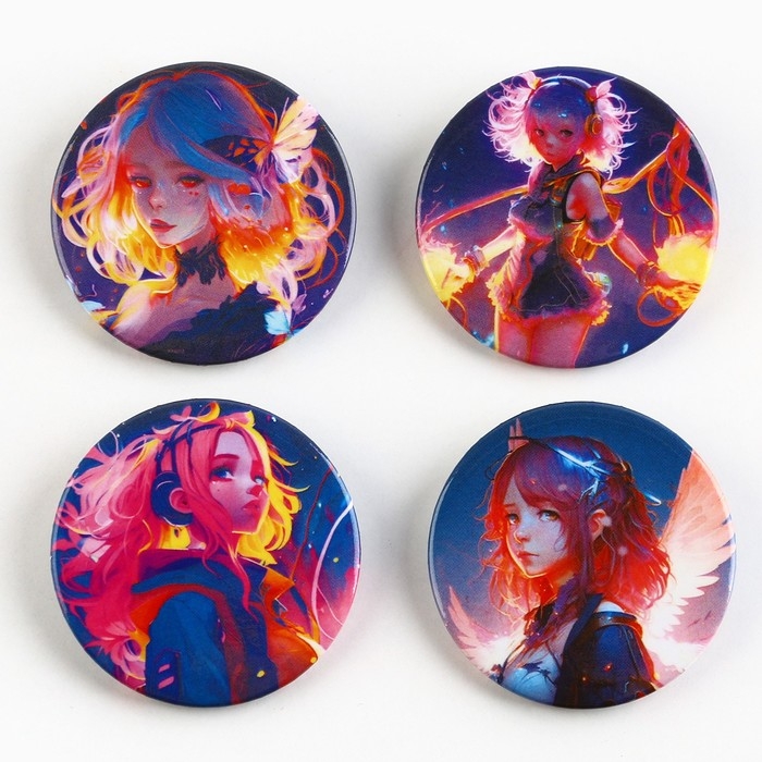 Значок металлический аниме , набор «Неон», d=38 мм, 4 шт. Значок металлический аниме , набор «Неон», d=38 мм, 4 шт.