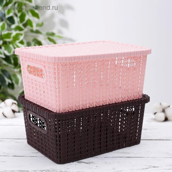 Корзина для хранения с крышкой «Плетенение», 24,5×18×10 см, цвет МИКС Корзина для хранения с крышкой «Плетенение», 24,5×18×10 см, цвет МИКС