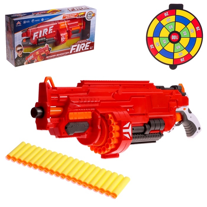 Бластер «Огненный», стреляет мягкими пулями, работает на батарейках Бластер «Огненный», стреляет мягкими пулями, работает на батарейках