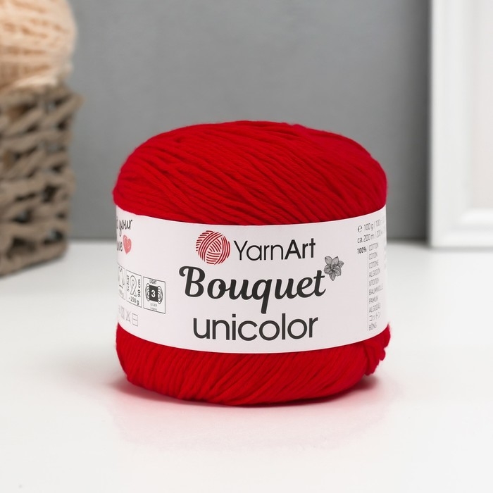 Пряжа Пряжа "Bouquet Unicolor" 100% хлопок 200м/100г (3217 красный)