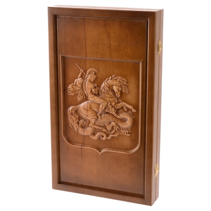 Нарды деревянные большие, резные, настольная игра  Нарды деревянные большие, резные, настольная игра "Георгий Победоносец", бук, 50 х 59 см