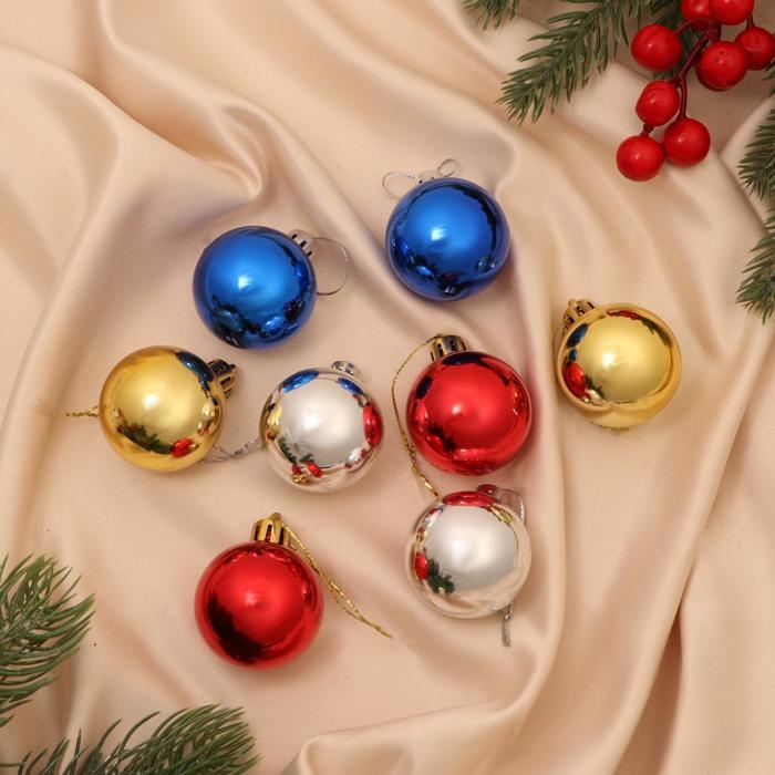 Набор шаров пластик d-4 см, 8 шт Набор шаров пластик d-4 см, 8 шт "Классика глянец" микс