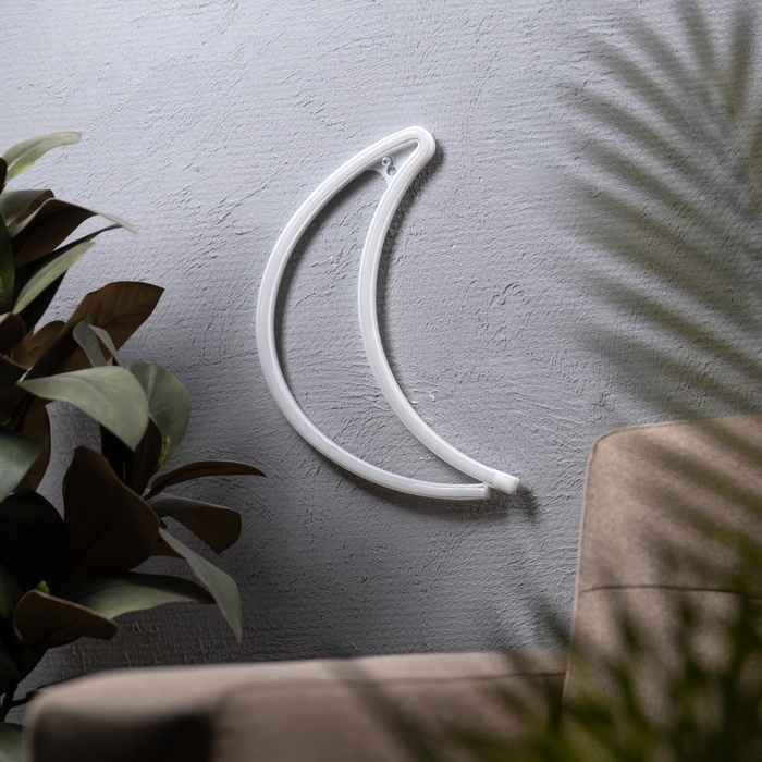 Неоновая вывеска «Полумесяц» 30 x 18.5 см, батарейки AAx3 (нет в комплекте) + USB, свечение тёплое белое