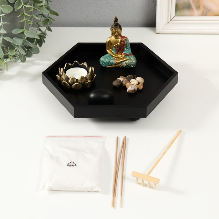 Сад камней Дзен  Сад камней Дзен "Будда и лотос" песок+аромапалочки+свеча 22х19х10 см