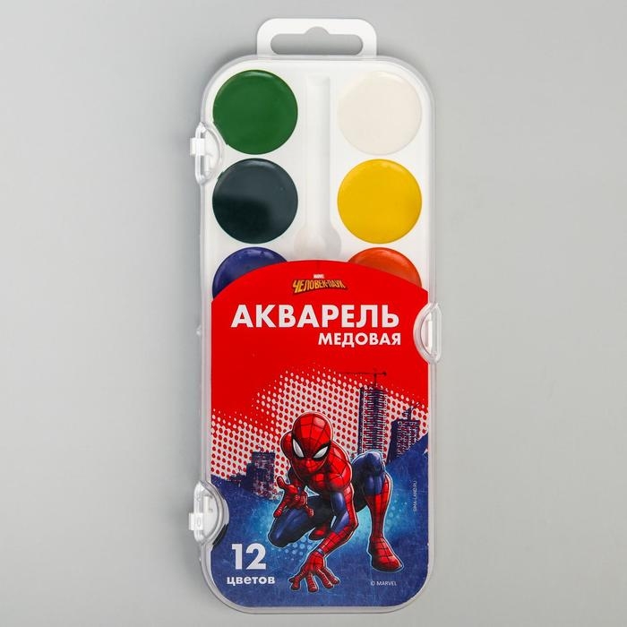 Акварель медовая «Человек-паук», 12 цветов, без кисти Акварель медовая «Человек-паук», 12 цветов, без кисти