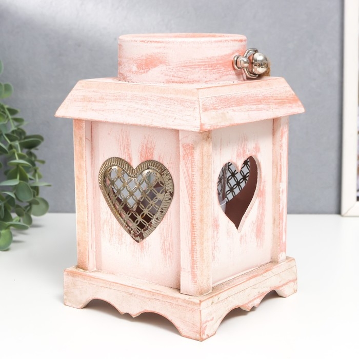 Подсвечник дерево на 1 свечу Подсвечник дерево на 1 свечу "Фонарик с сердцем" с ручкой 20х12х12 см