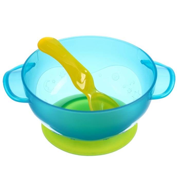 Набор для кормления: миска на присоске с крышкой, ложка, цвет бирюзовый Набор для кормления: миска на присоске с крышкой, ложка, цвет бирюзовый