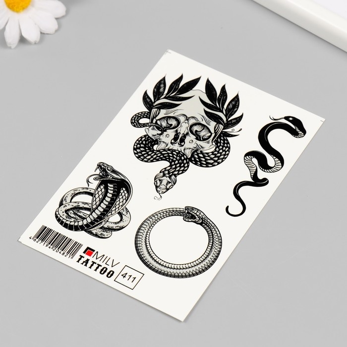 Новогодня татуировка на тело Новогодня татуировка на тело "Змея, череп" 10х15 см