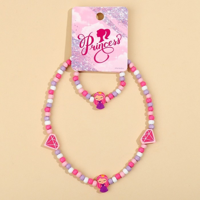 Бижутерия «Princess» набор для девочек: браслет и бусы, 7 х 9 см Бижутерия «Princess» набор для девочек: браслет и бусы, 7 х 9 см