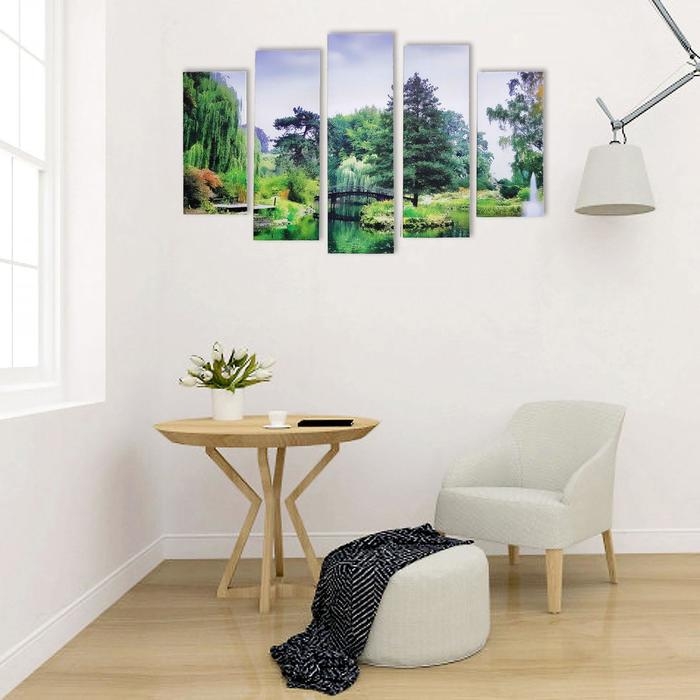 Картина модульная на подрамнике  Картина модульная на подрамнике "Мостик в лесу" 115х80 см (80х23; 2-70х23; 2-53х23)