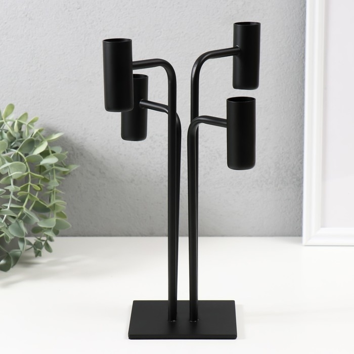 Подсвечник металл на 4 свечи Подсвечник металл на 4 свечи "Городские фонари" d=2 см чёрный 17,5х17,5х33 см