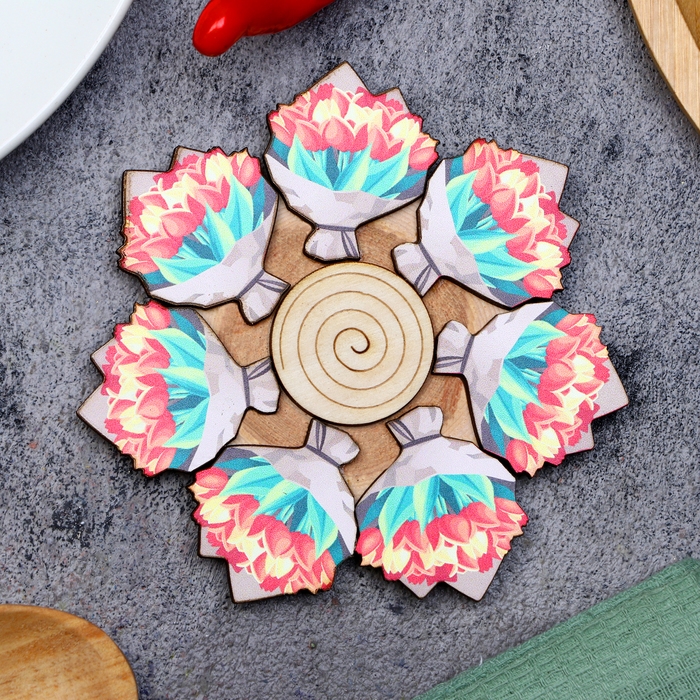 Подставка под горячее «Букет тюльпанов», D=12 см, можжевельник Подставка под горячее «Букет тюльпанов», D=12 см, можжевельник