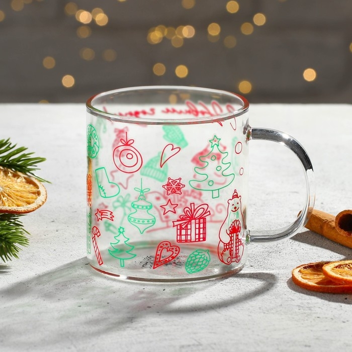 Кружка новогодняя стеклянная «С Новым годом!», 350 мл