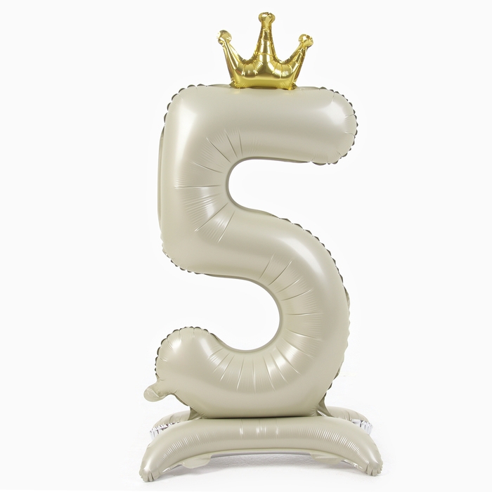 Шар фольгированный 42 Шар фольгированный 42" «Цифра 5 с короной» на подставке, цвет взбитые сливки