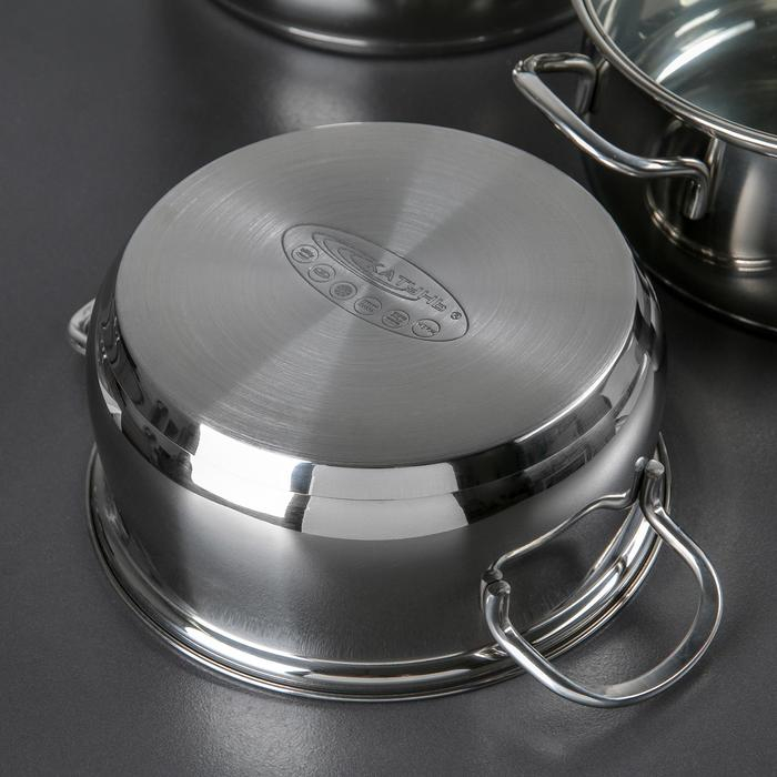 Набор кастрюль «Лира», 3 предмета: 2,2 л, 3,2 л, 4,2 л, стеклянные крышки, капсульное дно, индукция Набор кастрюль «Лира», 3 предмета: 2,2 л, 3,2 л, 4,2 л, стеклянные крышки, капсульное дно, индукция