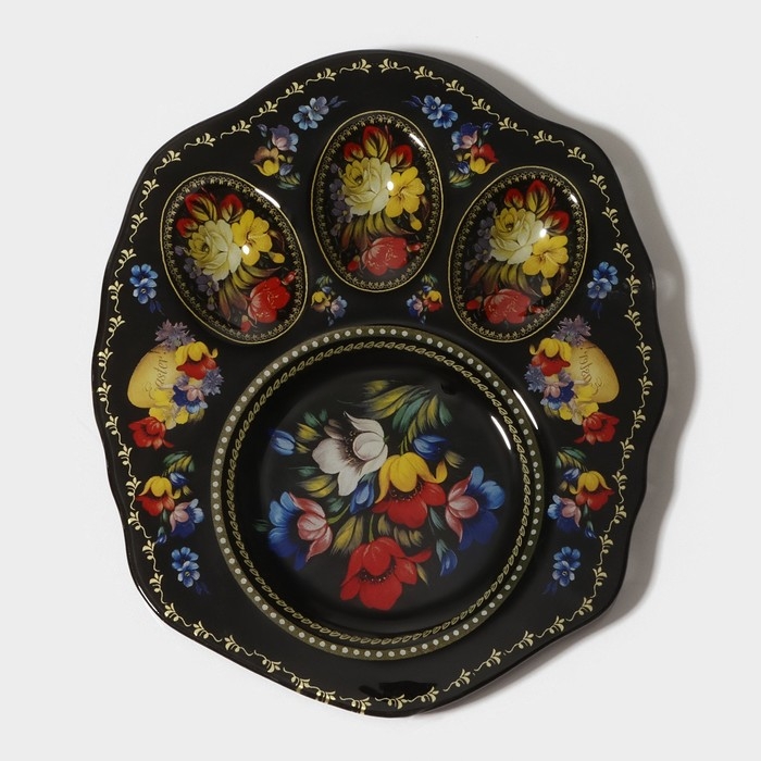 Подставка стеклянная для яиц Доляна «Жостовская роспись», 3 ячейки, 21×18 см, цвет чёрный Подставка стеклянная для яиц Доляна «Жостовская роспись», 3 ячейки, 21×18 см, цвет чёрный