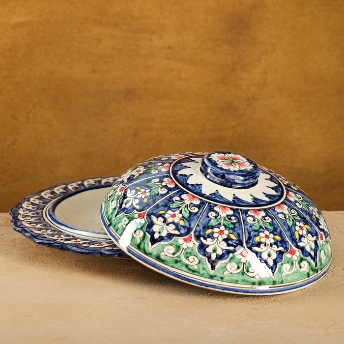 Блинница Риштанская Керамика  Блинница Риштанская Керамика "Узоры", 24 см, синий