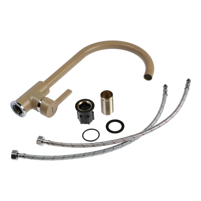 Cмеситель для кухни Accoona A4594KE, однорычажный, высокий излив, латунь, цвет песочный Cмеситель для кухни Accoona A4594KE, однорычажный, высокий излив, латунь, цвет песочный