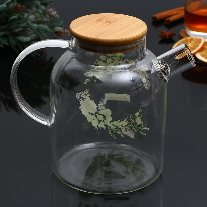 Чайник заварочный стеклянный с бамбуковой крышкой Дорого внимание «С Новым годом. Зимние истории», 1700 мл Чайник заварочный стеклянный с бамбуковой крышкой Дорого внимание «С Новым годом. Зимние истории», 1700 мл