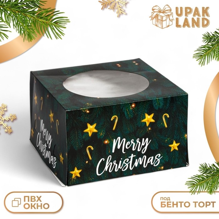 Коробка для торта новогодняя с окном «Merry Christmas», 30 х 30 х 19 см. Новый год Коробка для торта новогодняя с окном «Merry Christmas», 30 х 30 х 19 см. Новый год