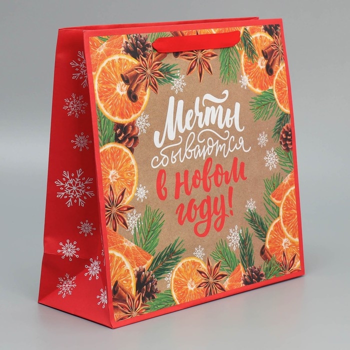 Пакет подарочный новогодний крафтовый квадратный «Мечты», 30 х 30 х 12 см, Новый год Пакет подарочный новогодний крафтовый квадратный «Мечты», 30 х 30 х 12 см, Новый год