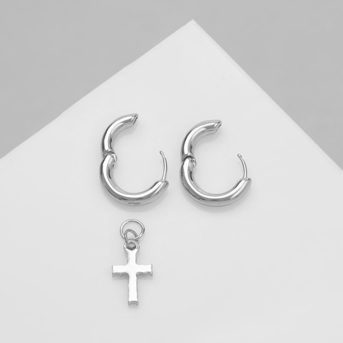 Серьги со съёмным элементом «Трансформер» крест, цвет чёрный в серебре Серьги со съёмным элементом «Трансформер» крест, цвет чёрный в серебре