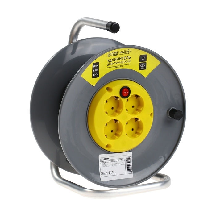 Удлинитель на катушке Luazon Lighting ECO, 4 розетки, 20 м, 10 А, ПВС 3х0.75 мм2, с з/к,IP20 Удлинитель на катушке Luazon Lighting ECO, 4 розетки, 20 м, 10 А, ПВС 3х0.75 мм2, с з/к,IP20