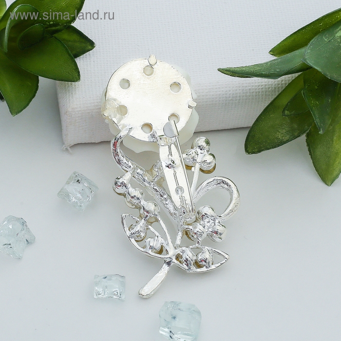 Брошь «Цветок», роза нежная, цвет белый в серебре Брошь «Цветок», роза нежная, цвет белый в серебре