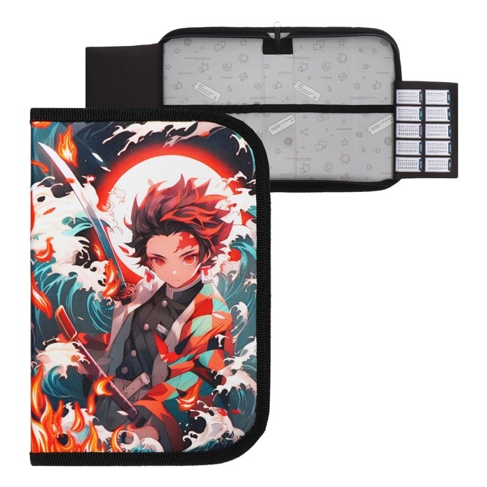 Пенал 1 секция 140 х 210 х 40 мм, откидной карман и косметичка, тканевый, Calligrata TOP Content  Пенал 1 секция 140 х 210 х 40 мм, откидной карман и косметичка, тканевый, Calligrata TOP Content "Аниме огонь"