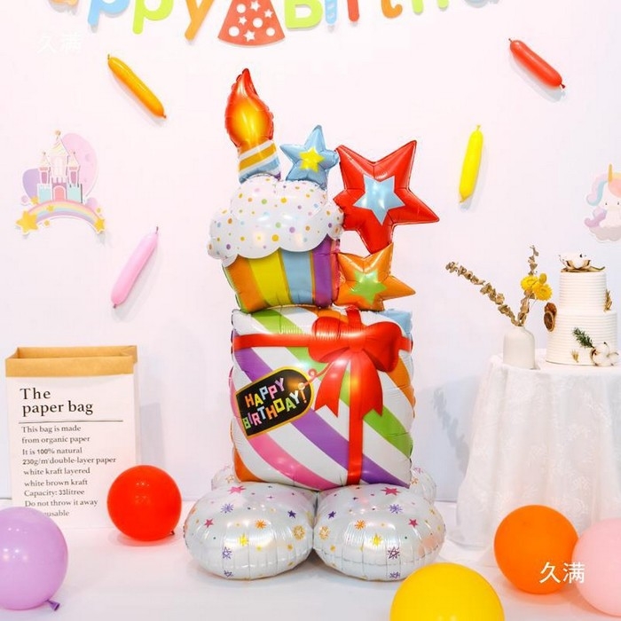 Шар фольгированный 50" &laquo;Подарок со свечками&raquo;, на подставке, под воздух