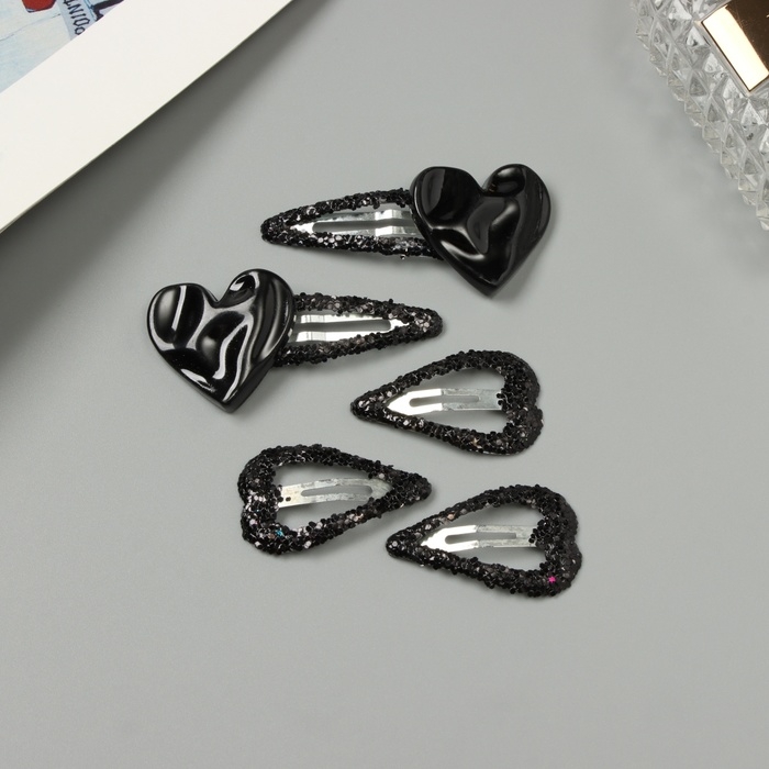 Невидимка для волос  Невидимка для волос "Беатрис" (набор 5 шт) сердце, 3,5 и 6 см, чёрный