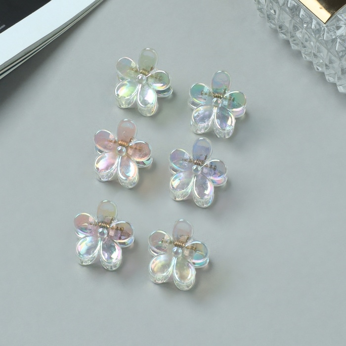 Краб для волос Краб для волос "Аванти" (набор 6 шт) цветок, 2,2 см, прозрачный