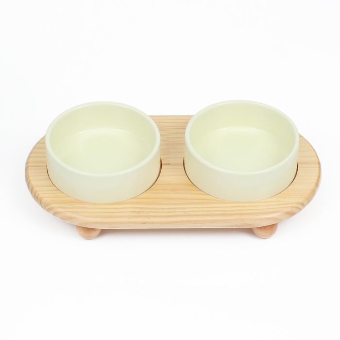 Миски керамические двойные на подставке 2 х 450 мл  28,5 х 15,5 х 7 см, светло-зелёный Миски керамические двойные на подставке 2 х 450 мл  28,5 х 15,5 х 7 см, светло-зелёный