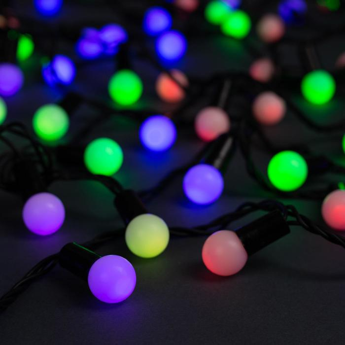 Гирлянда «Нить» 20 м с насадками «Шарики 1.5 см», IP44, тёмная нить, 200 LED, свечение мульти (RG/RB), мигание, 220 В Гирлянда «Нить» 20 м с насадками «Шарики 1.5 см», IP44, тёмная нить, 200 LED, свечение мульти (RG/RB), мигание, 220 В