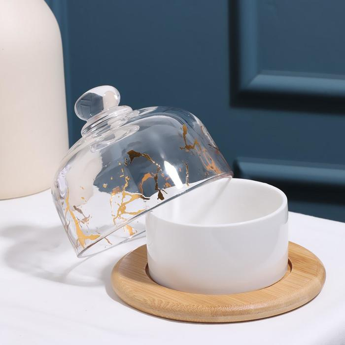 Соусник керамический «Марбл», 150 мл, d=8 см, с подставкой и крышкой Соусник керамический «Марбл», 150 мл, d=8 см, с подставкой и крышкой