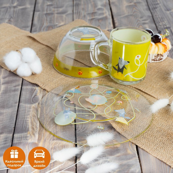 Набор детской посуды Доляна «Лесные забавы», 3 предмета: миска 450 мл, тарелка d=20 см, кружка 200 мл Набор детской посуды Доляна «Лесные забавы», 3 предмета: миска 450 мл, тарелка d=20 см, кружка 200 мл