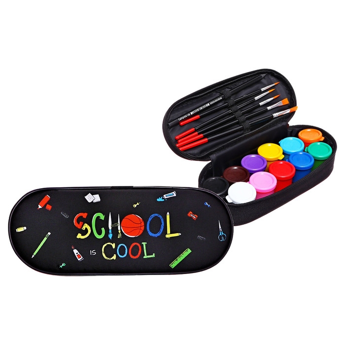 Пенал мягкий, 1 отделение, 95 х 205 х 45 мм, футляр, с наполнением 17 предметов, гуашь 11 цветов, Calligrata, School Пенал мягкий, 1 отделение, 95 х 205 х 45 мм, футляр, с наполнением 17 предметов, гуашь 11 цветов, Calligrata, School
